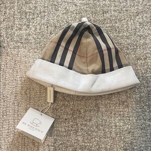 Burberry Kids Beige and White Striped Hat